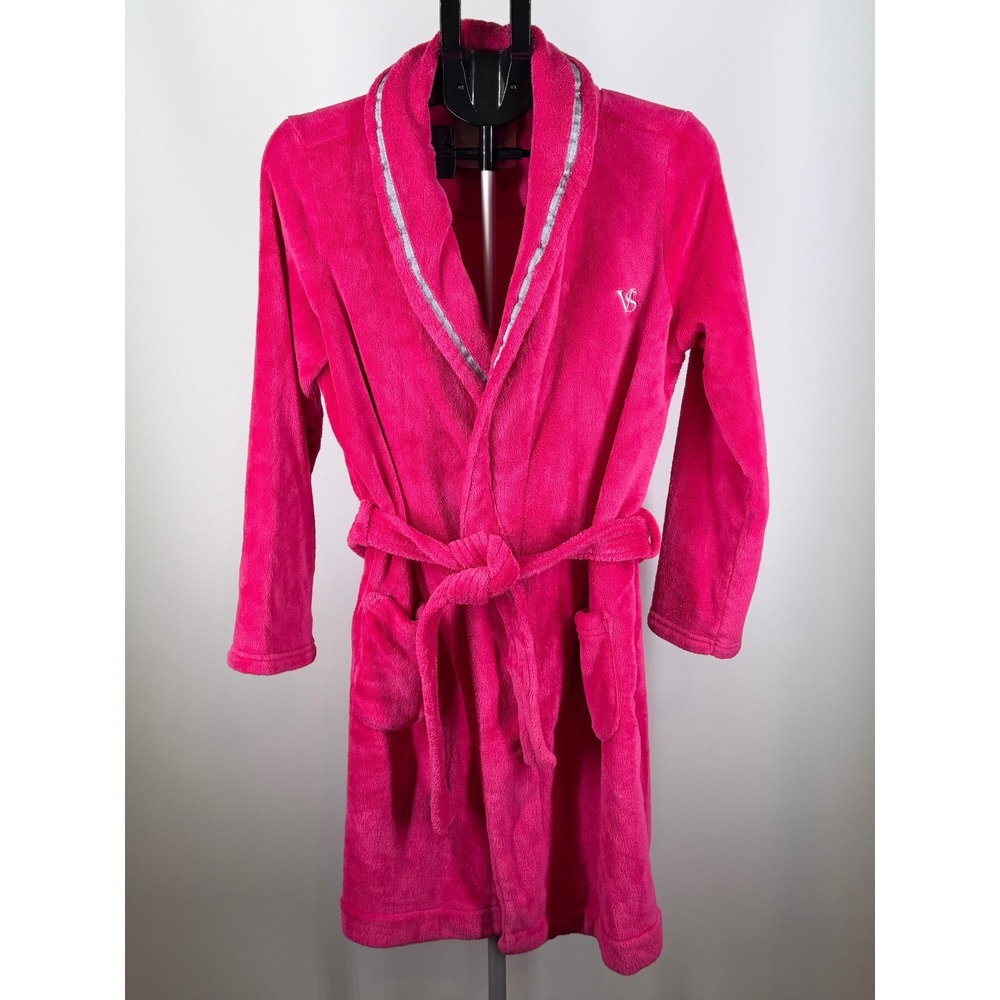 Victoria's Secret Hot Pink Plush Fleece Robe Shawl Collar VS Logo Small/Petite